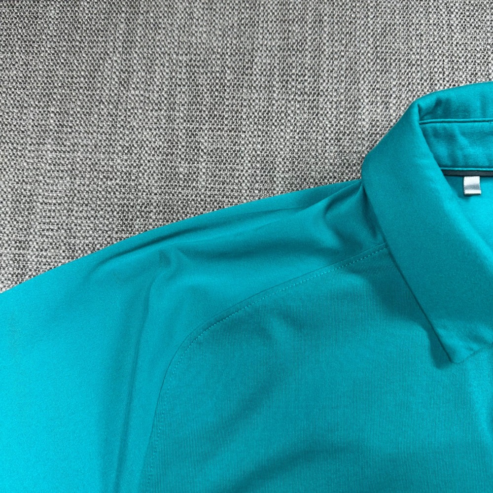 Under Armour Polo Shirt Mens Large Teal Green HeatGear Colorblock Logo - Picture 3 of 9